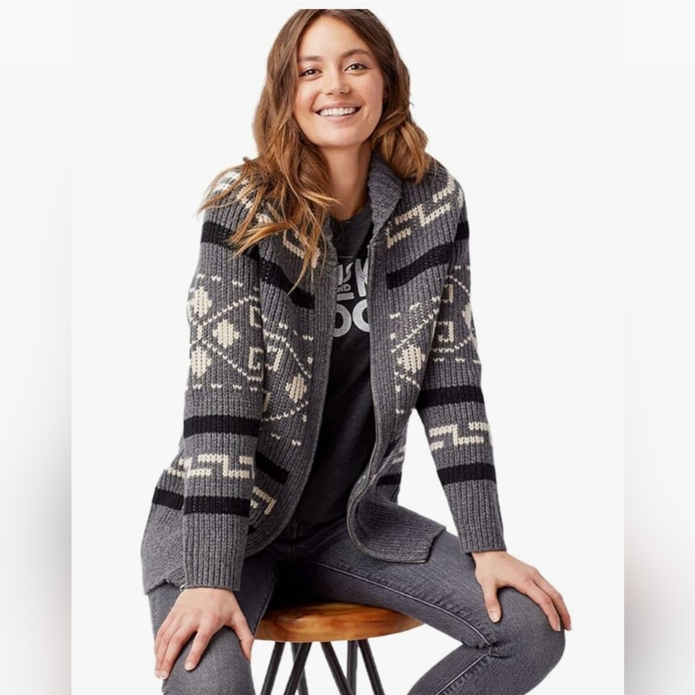 Pendleton Long Gray Westerley Cardigan Sweaterrned Women's Sweater Large